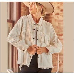 Savanna Jane Cream Fringed Jean Jacket